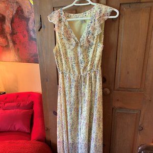 Tristan, Maxi, Midi Dress. Small (6-8). Floral soft yellow.